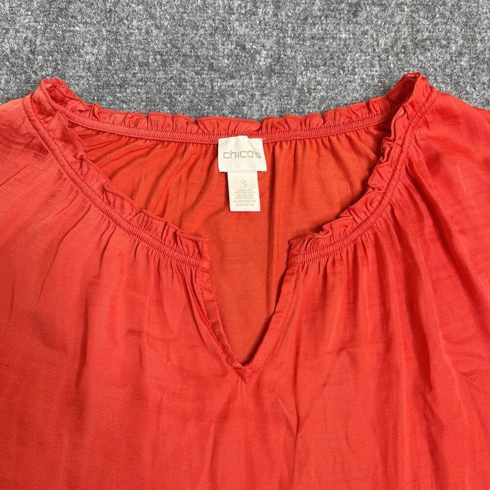 Chicos Top Size 3 Womens XL Orange 3/4 Sleeve Lightweight Knit Peasant Blouse - Picture 2 of 8
